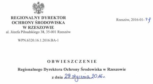 Obwieszczenie RDOŚ w Rzeszowie